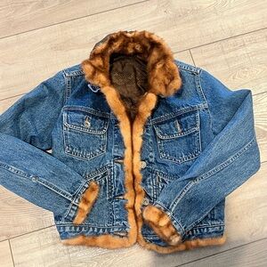 Denim Jacket with real mink fur Trim